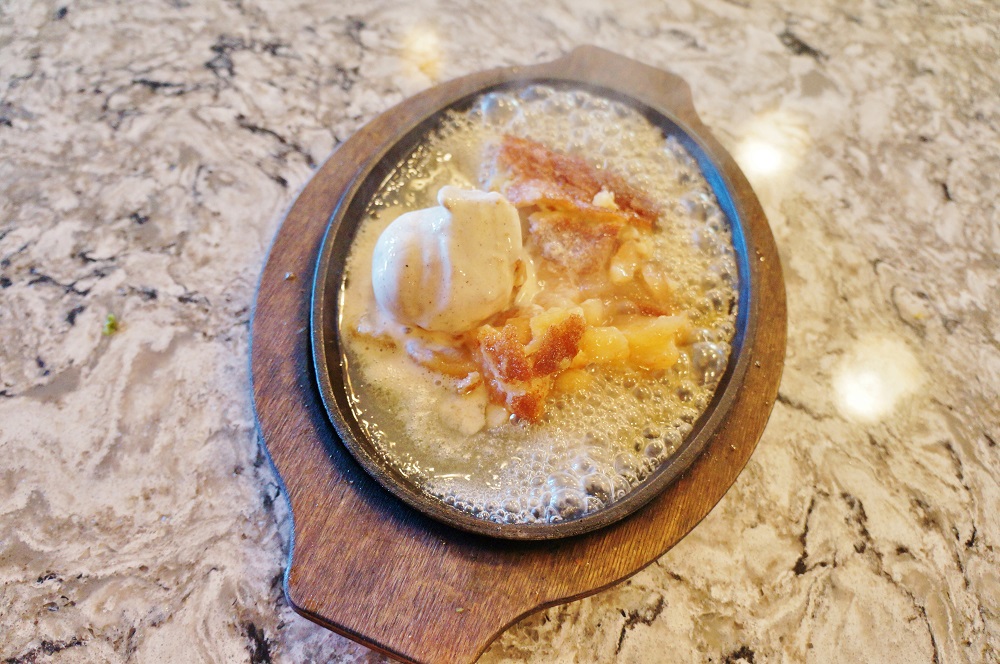 Sizzling apple pie dessert at Albarran's